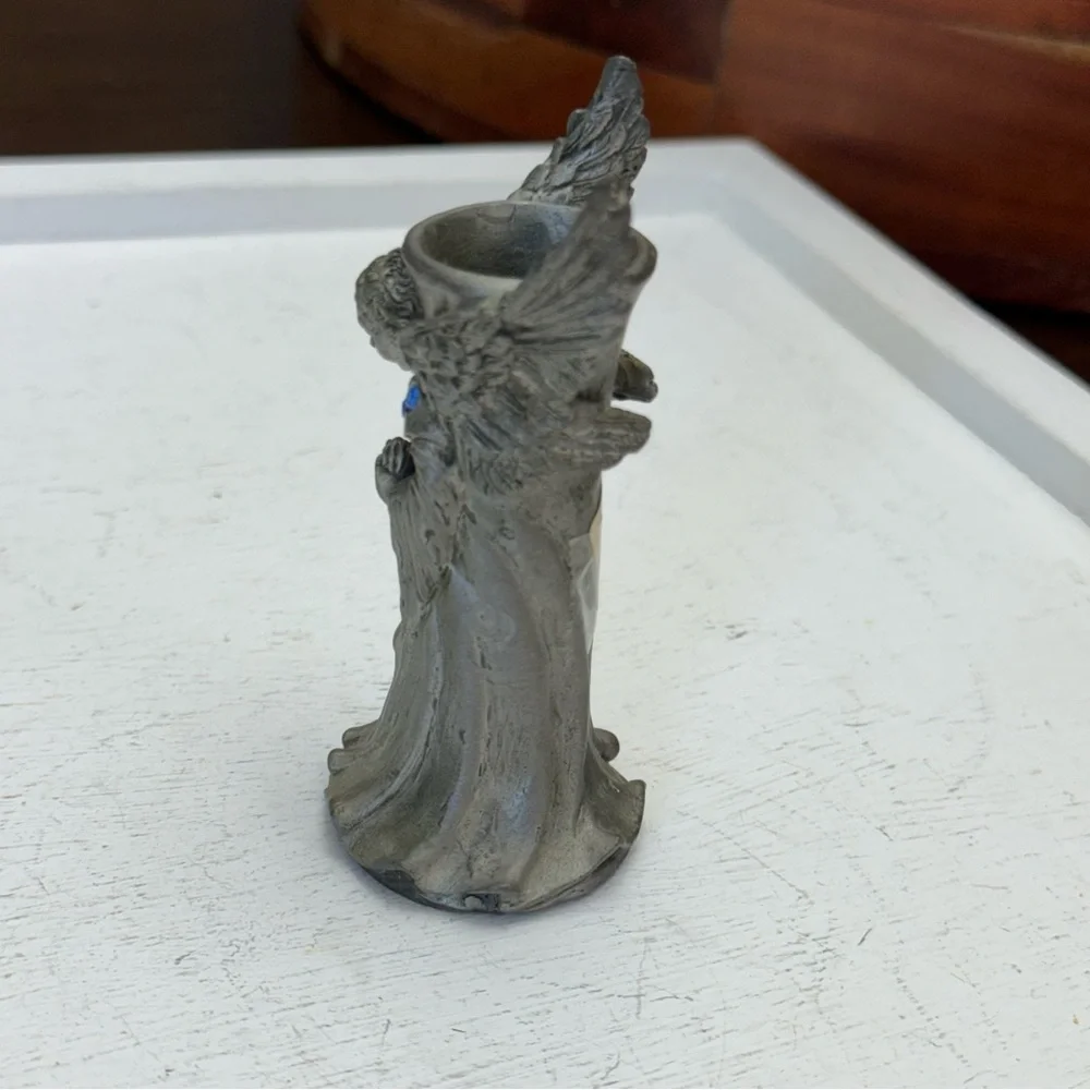 Comstock Pewter Angel Wing Candle Holder or Sphere Stand Figurine 1992 Vintage